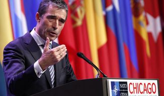 NATO Secretary General Anders Fogh Rasmussen speaks May 21, 2012, during a news conference at the NATO Summit in Chicago. (Associated Press)