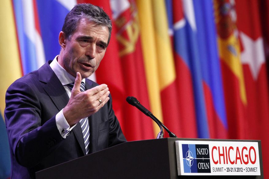 NATO Secretary General Anders Fogh Rasmussen speaks May 21, 2012, during a news conference at the NATO Summit in Chicago. (Associated Press)