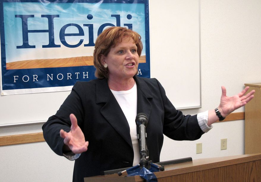 **FILE** North Dakota Democratic Senate candidate Heidi Heitkamp speaks May 3, 2012, in Minot, N.D. (Associated Press)