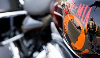 A Rolling Thunder member&#39;s motorcycle is seen May 12, 2012, in Fort Washington, Md. (Andrew Harnik/The Washington Times)