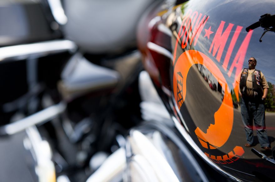 A Rolling Thunder member's motorcycle is seen May 12, 2012, in Fort Washington, Md. (Andrew Harnik/The Washington Times)