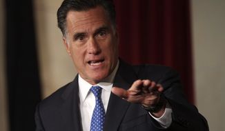 Republican presidential candidate, former Massachusetts Gov. Mitt Romney addresses the Latino Coalition&#39;s 2012 Small Business Summit, Wednesday, May 23, 2012, in Washington. (AP Photo/Mary Altaffer)