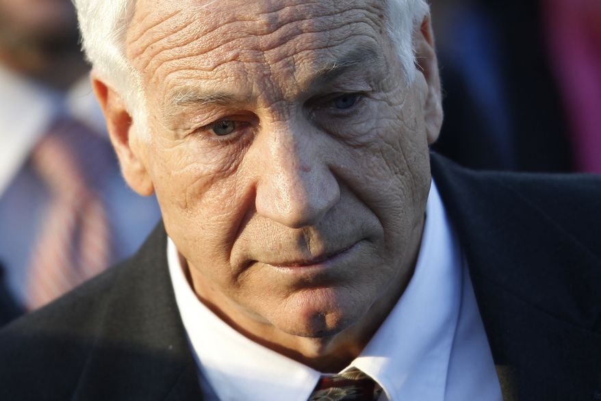 **FILE** Former Penn State assistant football coach Jerry Sandusky arrives Dec. 13, 2011, for a preliminary hearing at the Centre County courthouse in Bellefonte, Pa. (Associated Press)