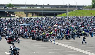 Motorcyclists gather in the Pentagon parking lot for Rolling Thunder on Sunday, May 27, 2012. Hundreds of thousands of bikers participated in this year&#39;s ride, the 25th anniversary of the event. (Barbara L. Salisbury/The Washington Times)