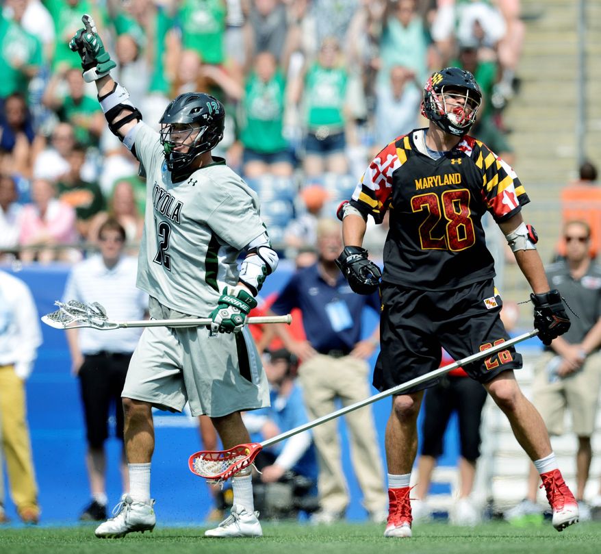 Loyola's Eric Lusby, the tournament's most outstanding player, celebrates a fourth-quarter goal. Lusby scored 17 goals in four tournament games to break the record of 16 shared by Virginia's Matt Ward (2006) and Duke's Zack Greer (2007). (Associated Press)