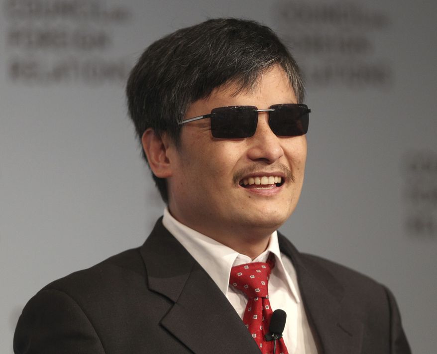 Chen Guangcheng speaks May 31, 2012, at the Council on Foreign Relations in New York. Guangcheng is a blind Chinese activist whose dramatic escape earlier in the month from house arrest culminated in a flight to the U.S. (Associated Press)