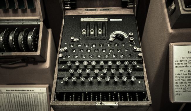 An American code-breaking machine known as an Enigma sits on display at the Cryptology Museum near Fort Meade, Maryland. This machine was used to send and receive encrypted messages to military forces during World War II. (The Washington Times/File)