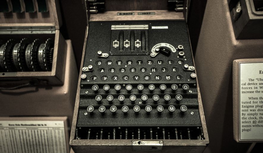 An American code-breaking machine known as an Enigma sits on display at the Cryptology Museum near Fort Meade, Maryland. This machine was used to send and receive encrypted messages to military forces during World War II. (The Washington Times/File)