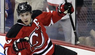 Zach Parise, born in Minneapolis, has a chance to become the second American-born player to hoist the Stanley Cup. The 27-year-old Devils forward has seven goals and 14 points in the playoffs. (AP Photo/Kathy Willens)