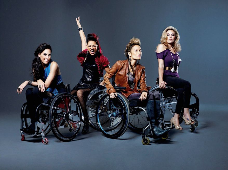 The cast of "Push Girls" is made up of Mia Schaikewitz, Auti Angel, Angela Rockwood, and Tiphany Adams (from left). The new reality show premieres Monday. (Sundance Channel via Associated Press)