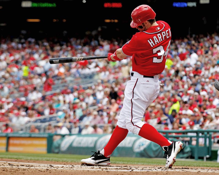 Rookie Bryce Harper, who crushed a home run yesterday into the upper deck, has been one of the few Nationals who has proved reliable at the plate. (Associated Press)