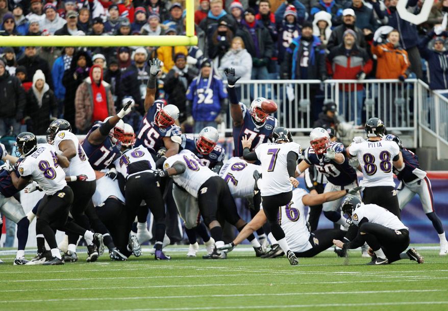 Baltimore kicker Billy Cundiff failed to send last season's AFC championship game into overtime when he was wide left on a 32-yard field goal attempt with 15 seconds remaining. (Associated Press)