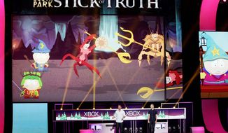 &quot;South Park&quot; creators Trey Parker and Matt Stone present the TV show&#39;s corresponding video game, &quot;South Park: The Stick of Truth,&quot; at a Microsoft Xbox 360 press event Monday in Los Angeles. (Associated Press)