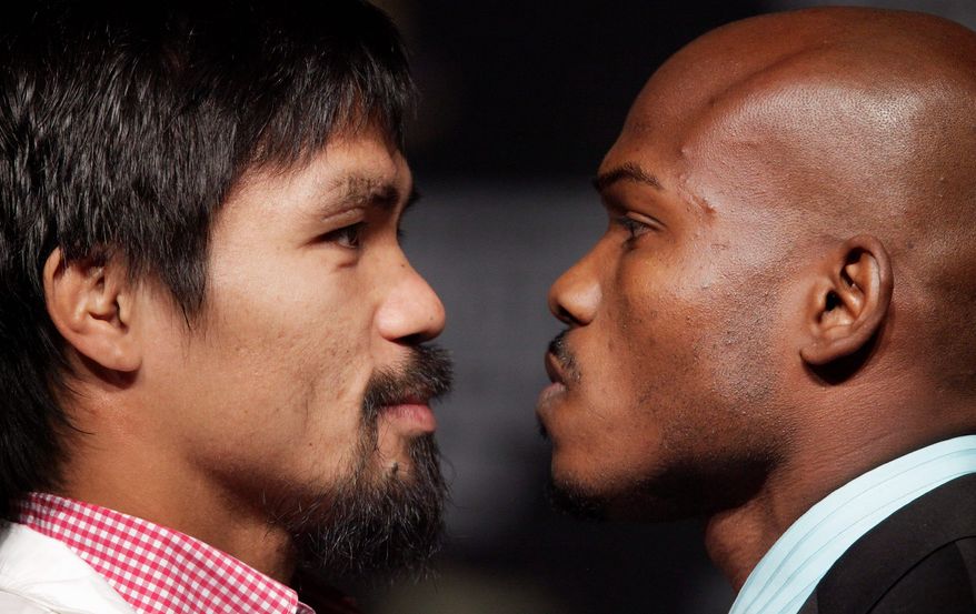 Timothy Bradley (right) has won all 28 of his fights, 12 by knockout, but he's not been in the ring with anyone of Manny Pacquiao's caliber. There are whispers in boxing circles, though, that at 33, Pacquiao is slipping. (Associated Press)