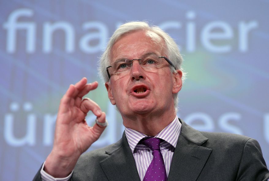 Michel Barnier, European Commissioner for Internal Market and Services, addresses the media June 6, 2012, at the European Commission headquarters in Brussels on a new framework for bank recovery and resolution. (Associated Press)