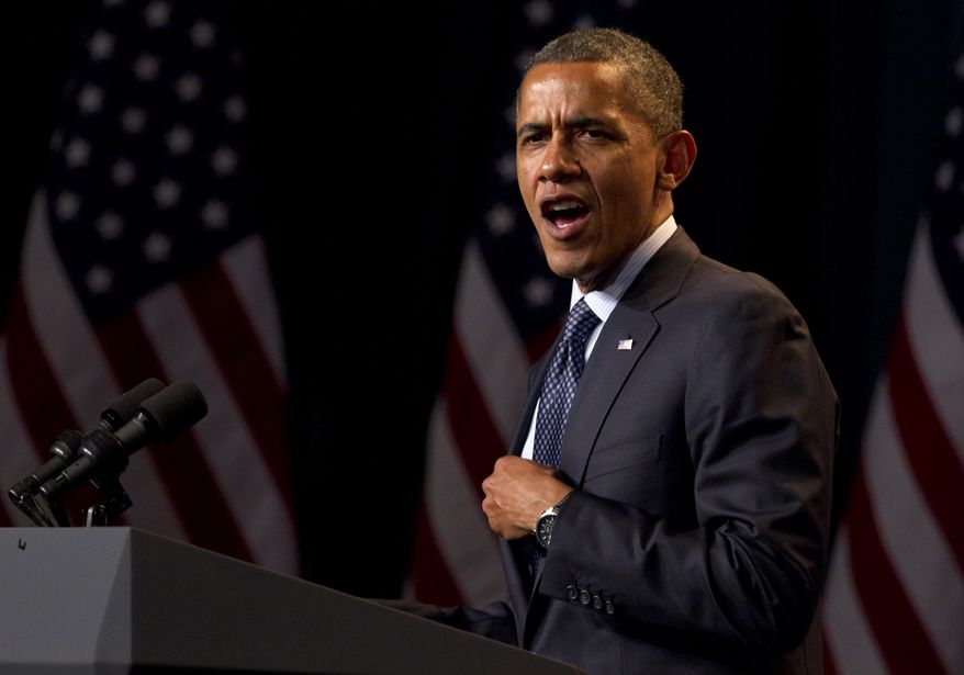 President Obama speaks at a campaign event at the Beverly Wilshire Hotel, Wednesday, June 6, 2012, in Los Angeles. (Associated Press)