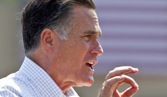 Republican presidential candidate and former Massachusetts Gov. Mitt Romney speaks June 8, 2012, during a campaign stop in Council Bluffs, Iowa. (Associated Press)