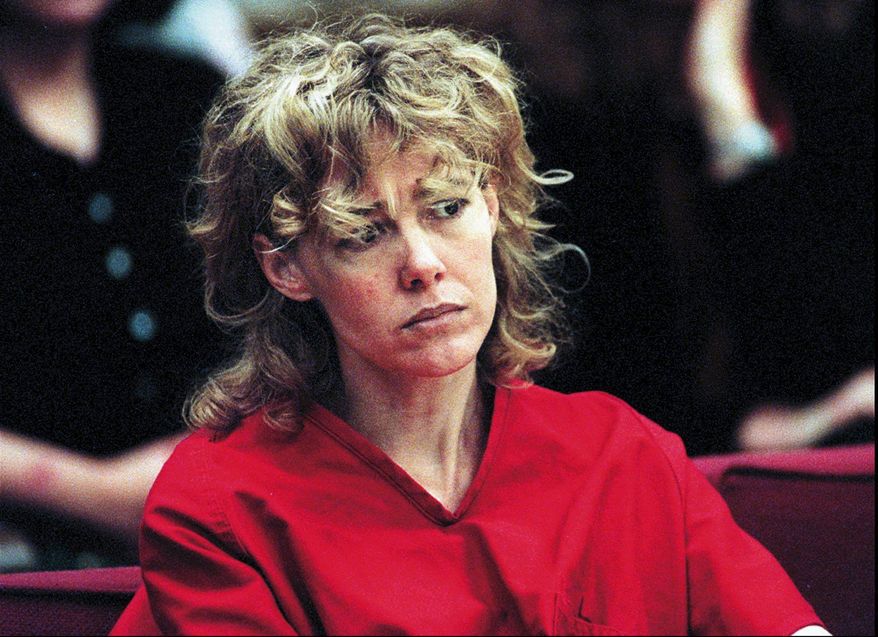 **FILE** Mary Kay Letourneau listens to testimony during a court hearing on Feb. 6, 1998. Letourneau, 42, a former sixth-grade teacher, was freed from prison in 2004 after serving a seven-year term for child rape stemming from her relationship with Vili Fualaau, who was one of her students at the time and who fathered two children with Letourneau. (Associated Press)