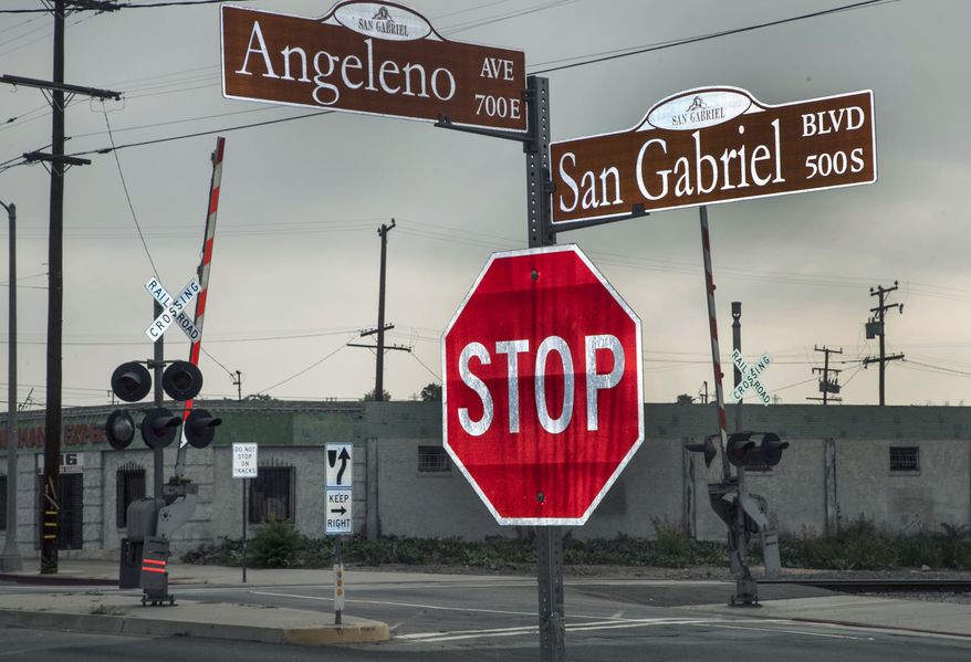 An intersection in the San Gabriel area of Los Angeles is seen June 11, 2012. U.S. Commerce Department Secretary John Bryson was involved with a traffic accident in the intersection two days prior after suffering a seizure, officials said. (Associated Press)