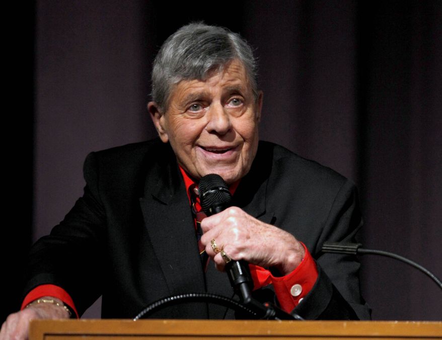 **FILE** Comedian Jerry Lewis speaks Dec. 7, 2011, at the Encore Original premiere of "Method to the Madness of Jerry Lewis" in Los Angeles. (Associated Press/Starz)
