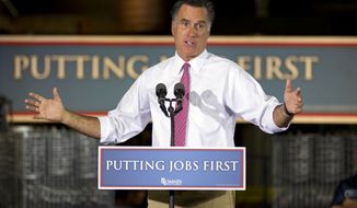 Republican presidential candidate and former Massachusetts Gov. Mitt Romney speaks June 14, 2012, during a campaign event at Seilkop Industries in Cincinnati, Ohio. (Associated Press)
