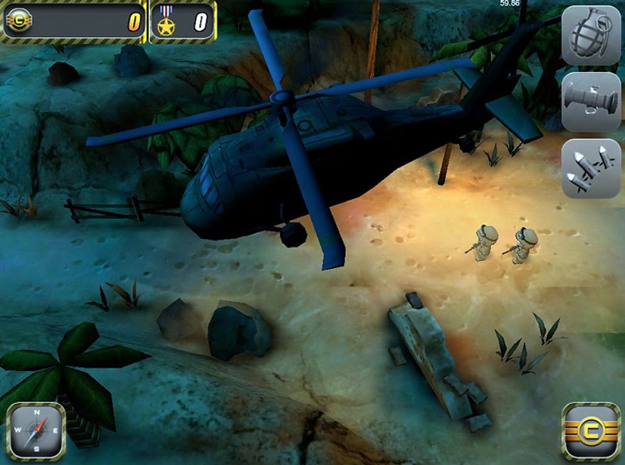 Pint-size, big-eyed soldiers land and attack the enemy in the iPad game Tiny Troopers.