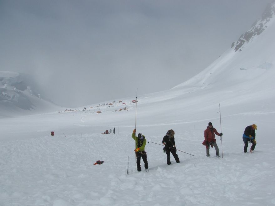 Rescuers search for four Japanese climbers on Alaska's Mount McKinley on Saturday, June 16, 2012. (AP Photo/National Park Service)