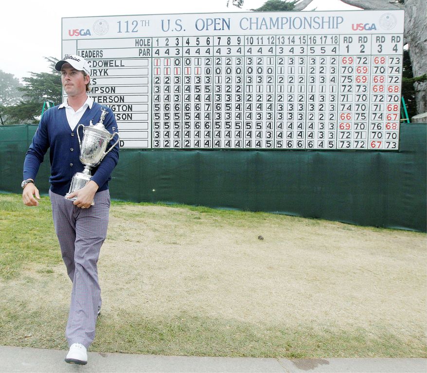 Webb Simpson secured the U.S. Open championship trophy in just his fifth major tournament and second Open. His friend, Bubba Watson, won the Masters with the help of an improbable hook shot in the playoff. (Associated Press)