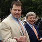 Former Major League Baseball pitcher Roger Clemens (left) and his attorney Rusty Hardin arrive June 18, 2012, at federal court for Clemens&#39; perjury trial. (Associated Press)
