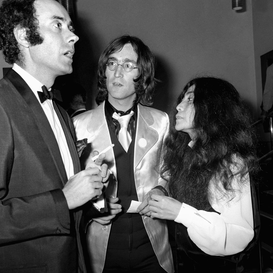 FILE In this file photo of June 18, 1968 Victor Spinetti talks with John Lennon and Yoko Ono in London. Victor Spinetti, a comic actor who appeared in three Beatles movies and won a Tony on Broadway, has died, his agent said Tuesday June 19, 2012. He was 82. Spinetti died Tuesday morning June 19, 2012 after suffering from cancer for several years, said Barry Burnett, the actor's close friend and agent. Spinetti won a Tony award in 1965 for his Broadway performance in "Oh, What a Lovely War," but became most well-known for his appearances in the Beatles movies "A Hard Day's Night," ''Help," and "Magical Mystery Tour." (AP Photo/ PA Wire)