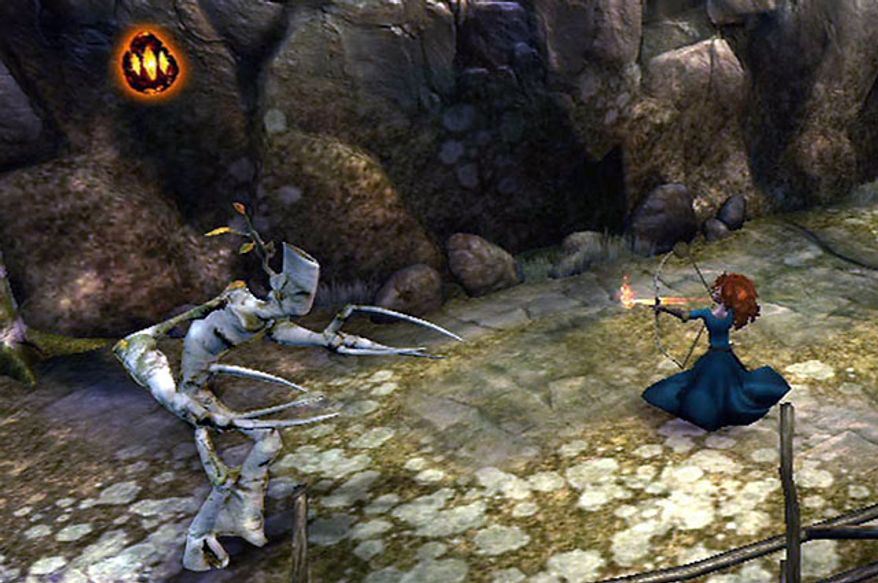 Princess Merida uses her bow to fight off creatures in Brave: The Video Game.