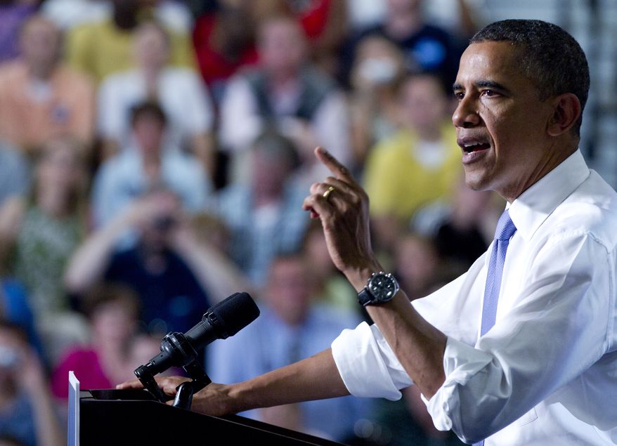 President Obama speaks on Monday, June 25, 2012, at Oyster River High School in Durham, N.H. (Associated Press)