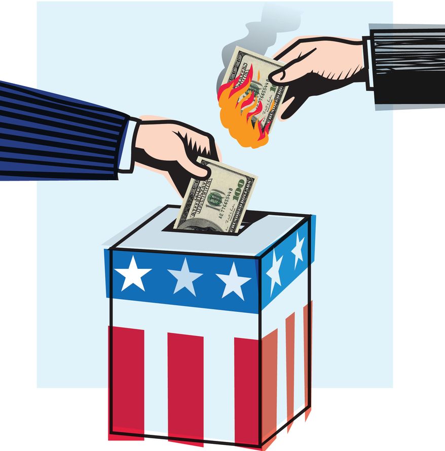 Illustration Buying Elections by Linas Garsys for The Washington Times