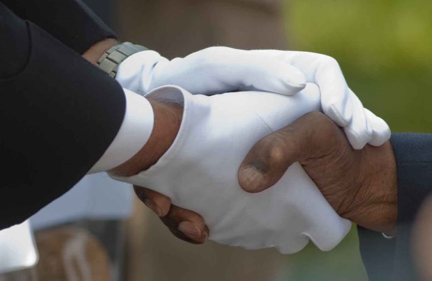 Four hundred and forty retired Marines received the Congressional Gold Medal for their military service during the Montford Pointe Marines Parade at the Marine Barracks Washington on Thursday, June 28, 2012, in Washington D.C. Approximately 20,000 African American Marine recruits where trained at Montford Pointe when the military was still segregated. (Raymond Thompson/The Washington Times)