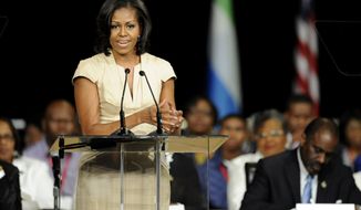 First lady Michelle Obama gives the keynote address at the general conference of the African Methodist Episcopal Church on Thursday, June 23, 2012, in Nashville, Tenn. (AP Photo/Donn Jones)

