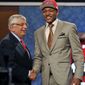 NBA Commissioner David Stern, left, poses with the No. 3 overall draft pick Bradley Beal, of Florida, who was selected by the Washington Wizards in the NBA draft Thursday, June, 28, 2012, in Newark, N.J. (AP Photo/Bill Kostroun)