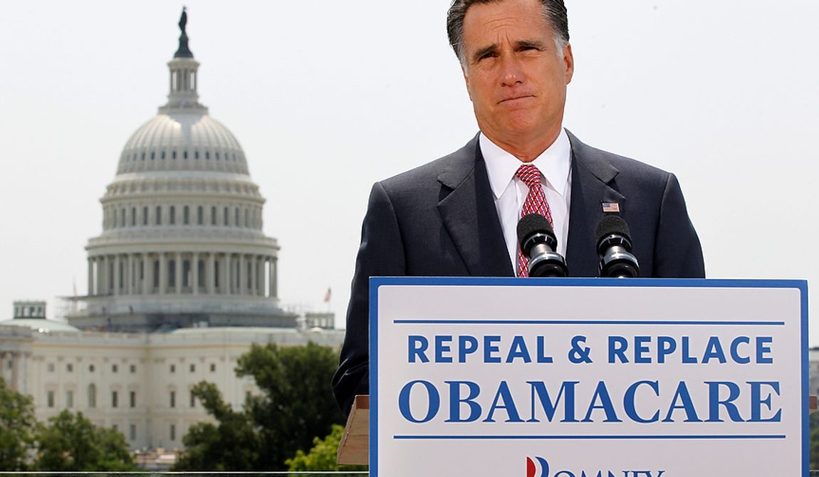 With the Capitol in the background, Republican presidential candidate, former Massachusetts Gov. Mitt Romney speaks about the Supreme Court&#x27;s health care ruling, Thursday, June 28, 2012, in Washington. (AP Photo/Charles Dharapak)