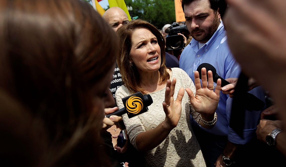 Rep. Michele Bachmann, R-Minn, speaks outside the Supreme Court in Washington, Thursday, June 28, 2012, after the court&#x27;s ruling on President Barack Obama&#x27;s health care law was announced. AP Photo/David Goldman)