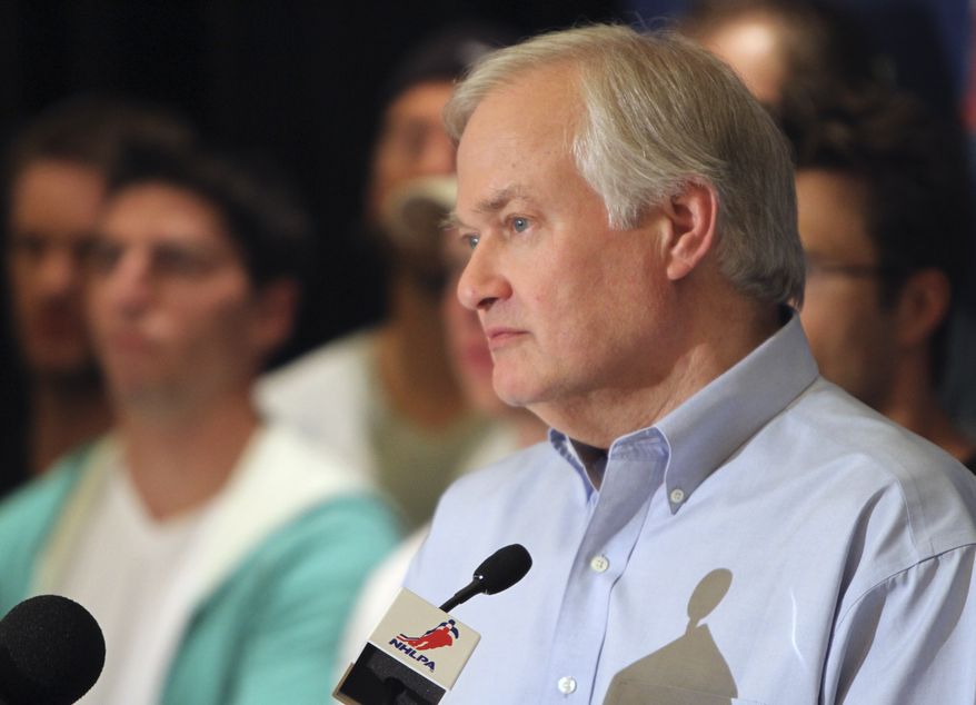 NHL Players Association executive director Donald Fehr speaks at a news conference after a meeting of the NHLPA executive board in Chicago on Wednesday, June 27, 2012. (AP Photo/Sitthixay Ditthavong)