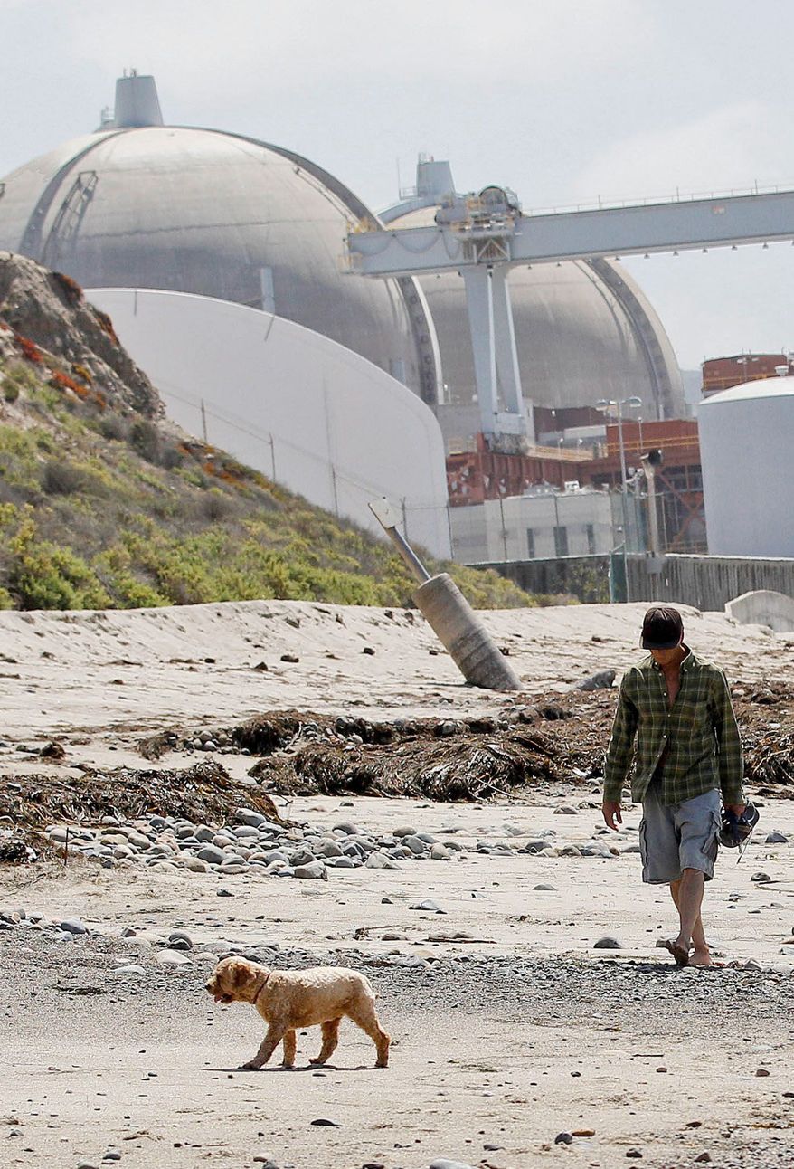 The San Onofre Nuclear Generating Station along the beach in San Onofre, Calif., has been offline since Jan. 31 because of mechanical problems. (Associated Press)