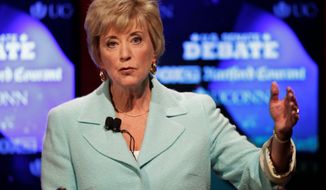 Linda McMahon is running again as an outsider for the U.S. Senate after losing her first race two years ago. She spent nearly $50 million of her own fortune in 2010 in a losing bid for U.S. Senate against Democrat Richard Blumenthal. (Associated Press)