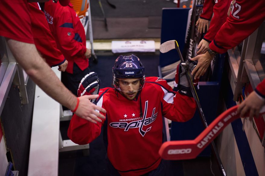 Center Mathieu Perreault scored a career-best 16 goals for the Capitals last season, mostly filling in for injured Nicklas Backstrom. Perreault anticipates more production as his ice time increases. (Andrew Harnik/The Washington Times)