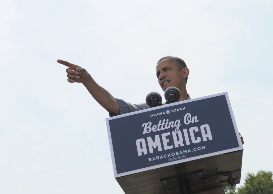 President Obama speaks at the Wolcott House Museum Complex in Maumee, Ohio, Thursday, July 5, 2012. Obama is on a two-day bus trip through Ohio and Pennsylvania.(AP Photo/Susan Walsh)