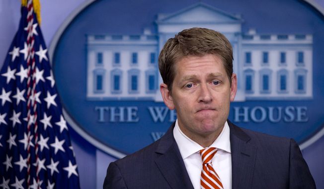 White House spokesman Jay Carney pauses June 27, 2012, during his daily news briefing at the White House. (Associated Press)
