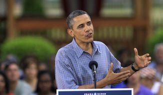 **FILE** President Obama speaks July 5, 2012, at James Day Park in Parma, Ohio. (Associated Press)