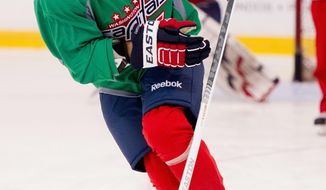 Stan Galiev goes through drills on the first day of development camp at Kettler Capitals Iceplex. Galiev amassed 141 points in 151 games for Saint John of the Quebec Major Junior League. (Andrew Harnik/The Washington Times)
