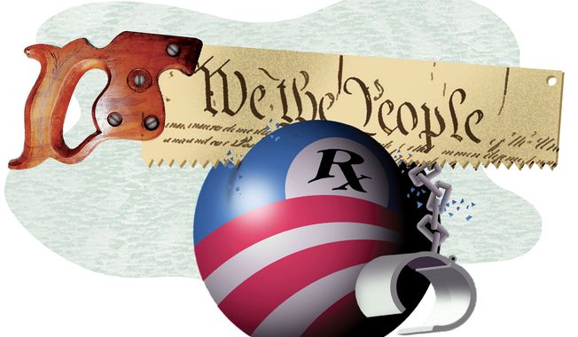 Illustration Vote out Obamacare by Alexander Hunter for The Washington Times
