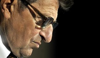 ** FILE ** In this Sept. 30, 2008, file photo, Penn State football coach Joe Paterno listens to a question during his weekly news conference in State College, Pa. (AP Photo/Pat Little)