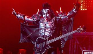 Gene Simmons and Kiss were in England on the Fourth of July, where they performed a benefit in London for the charity Help for Heroes, which aids British military veterans. (Associated Press)