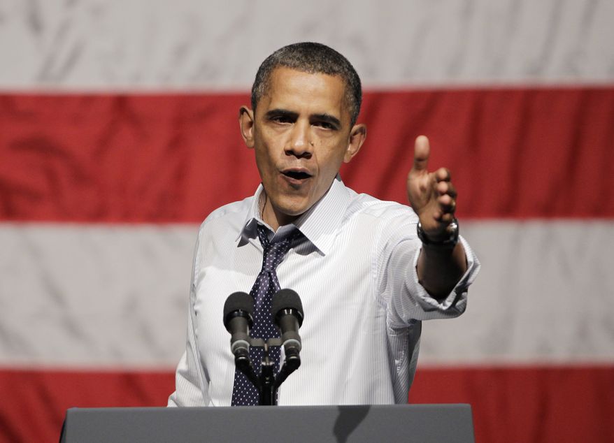 **FILE** President Obama speaks July 23, 2012, during at a campaign stop in Oakland, Calif. (Associated Press)